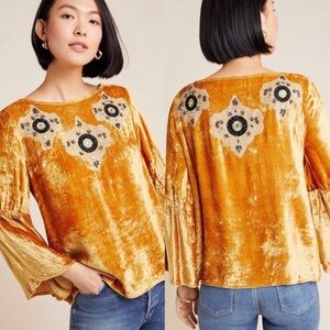 Anthropologie Gold Velvet Blouse